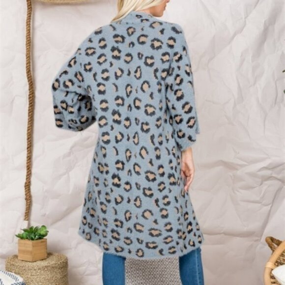Leopard Print Super Soft Fuzzy Cardigan - Picture 4 of 9